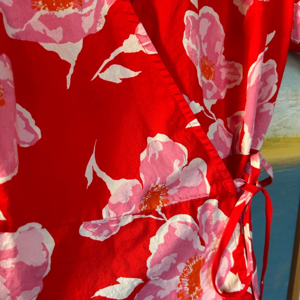 Old Navy Red Floral Wrap Top - Picture 2 of 4